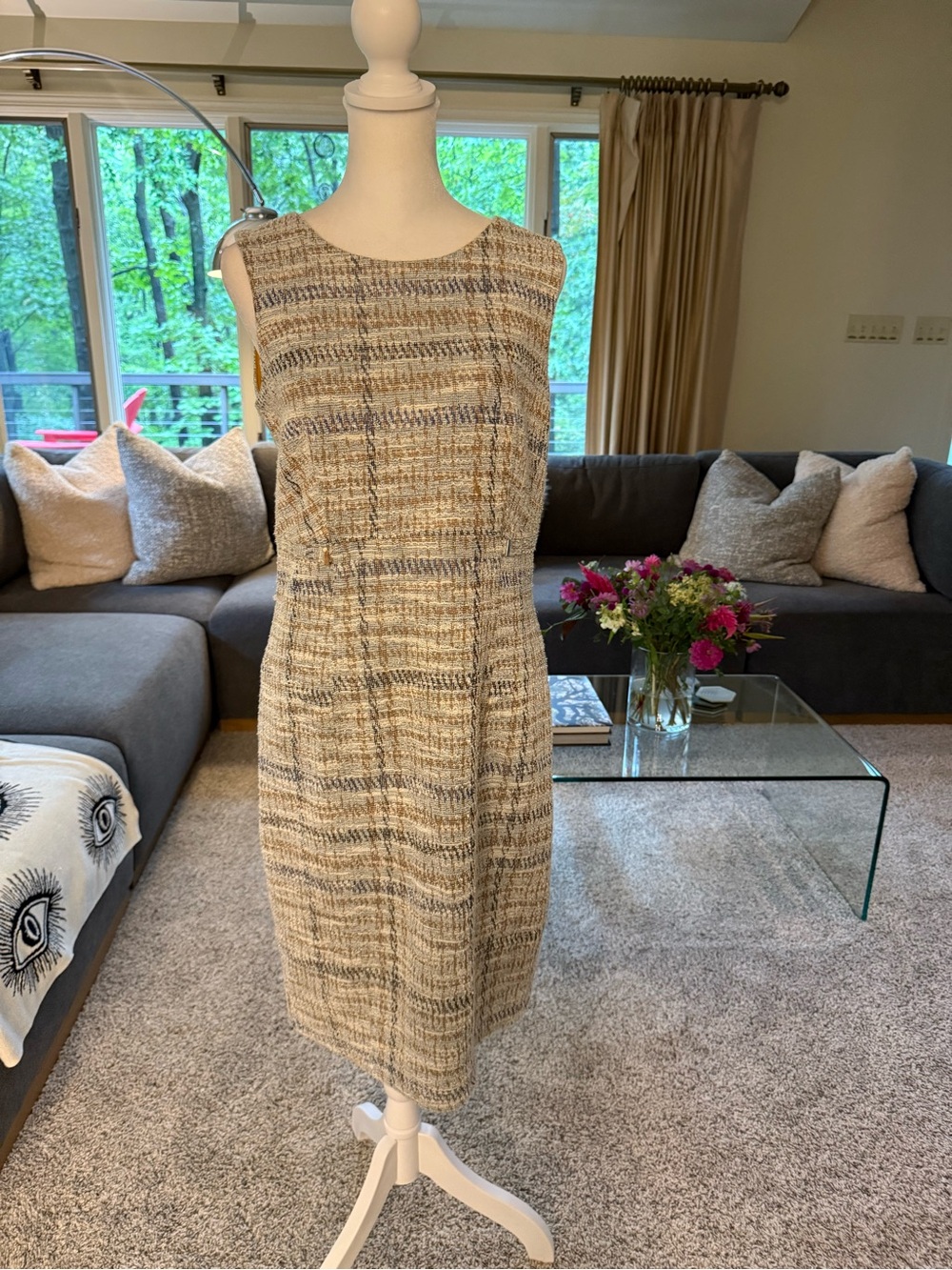 Kate and Lily Sleeveless Neutral Tweed Sheath Midi Dress 8